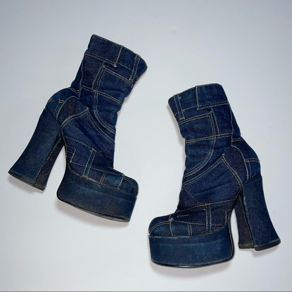Rare Vintage Patchwork Denim Platform Boots✨